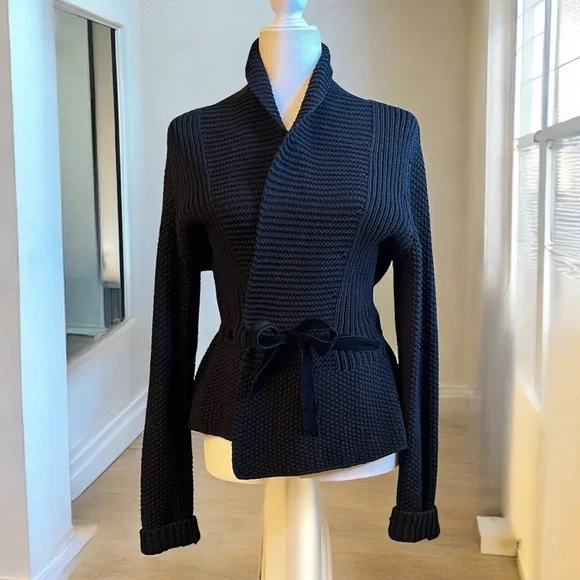 NEW LRL Ralph Lauren Chunky Belted Peplum Shawl Cardigan Sweater Jacket S NWOT - Picture 1 of 16